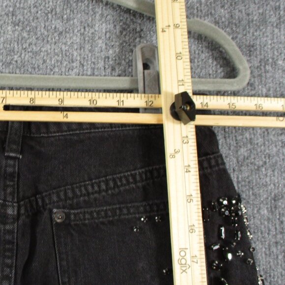 Free People Skirt Womens 0 Black Denim Beaded Gem Cut Off Short Mini Jean 28 - Picture 11 of 14